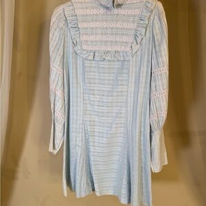 Vintage Light Blue Ruffled Bib Lace Detail Dress